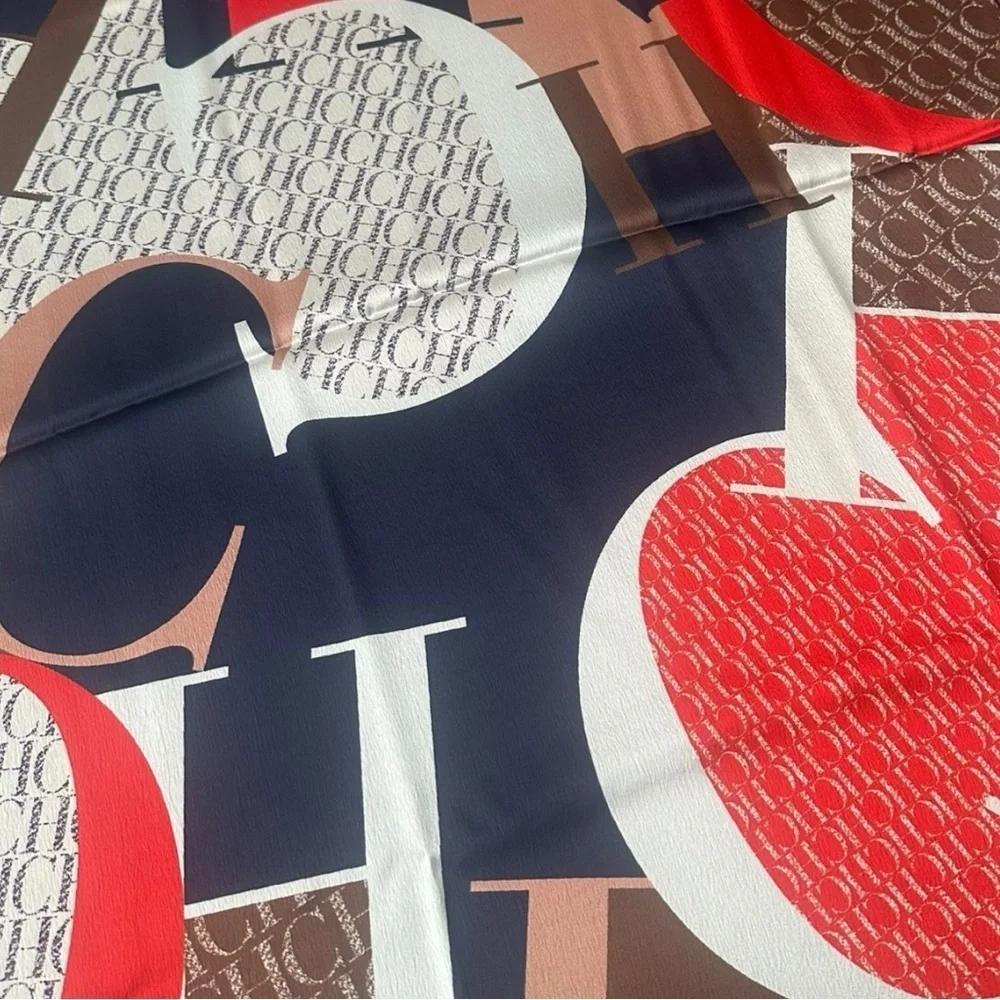 Carolina Herrera Silk Scarf 53” Classic CH Monogram Logo Print w/ Box Bag CLEAN